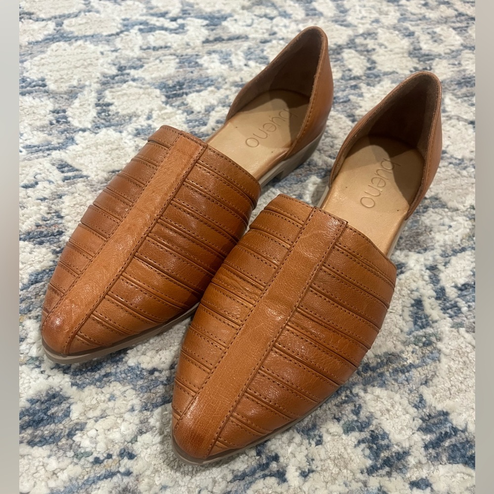 Anthropologie Bueno Cognac Leather Huarache Flats NWOT